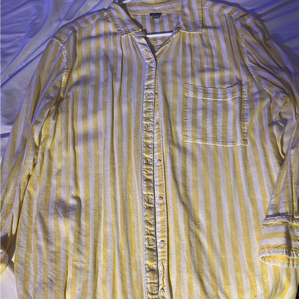 Aerie Yellow and White Striped lounge dress shirt